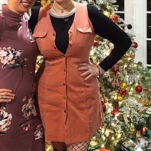 Plus size corduroy blush/coral button dress